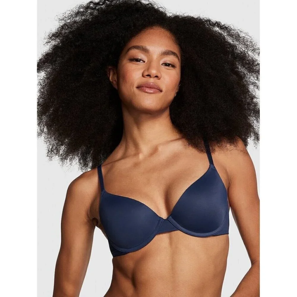 PINK Victorias Secret 32D Bra Navy Blue Wear Everywhere Push Up Underwire Padded